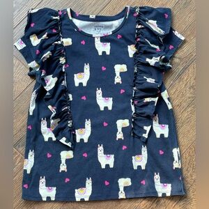 Girls’ Crown & Ivy Ruffled Short Sleeve Tee-shirt with Llama Print, size XL